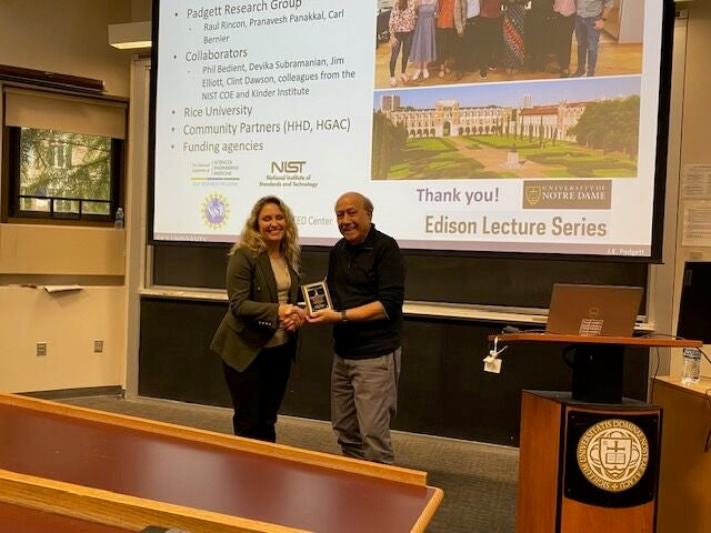 Dr. Padgett presenting the Edison Lecture and Challenges Seminar at University of Notre Dame